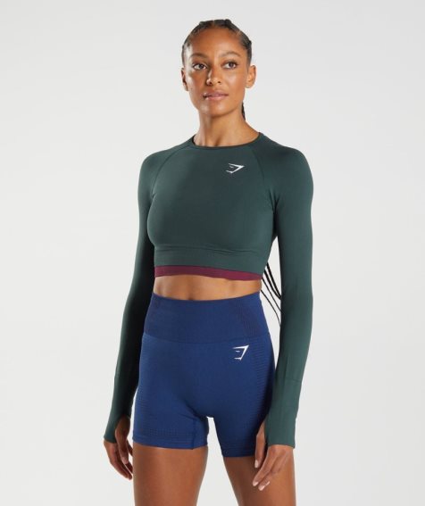 Women's Gymshark Vital Seamless 2.0 Cropped Tops Dark Green | CA 0DN675